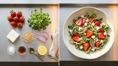 Sałatka z truskawkami i fetą: szybki dressing cytrynowy i chrupiące orzeszki